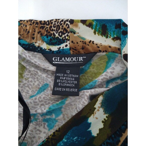 Glamour Womens 3/4 Sleeve Dress Size 12 belt/tie animal leopard cheetah stretch - Picture 8 of 10